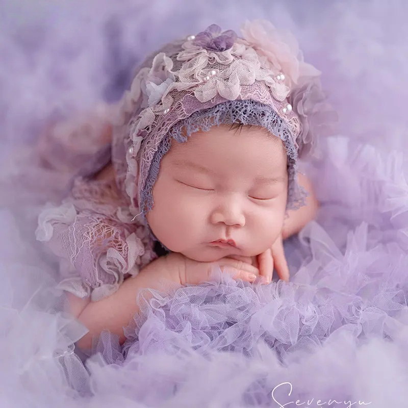 Purple Mesh Lace Outfit Set - Newborn Photography Props - Image 5